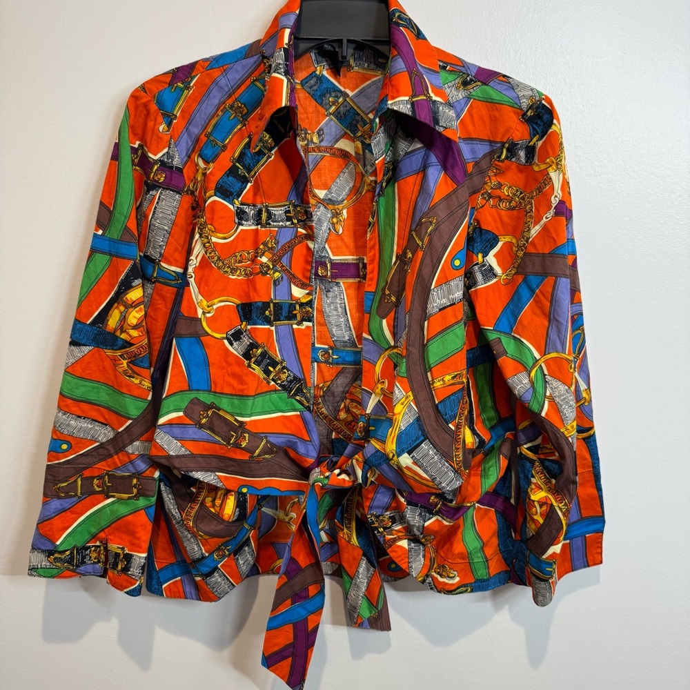 Mishca Vintage‎ Multicolored Cable-Link Wrap Open Front Shirt size small